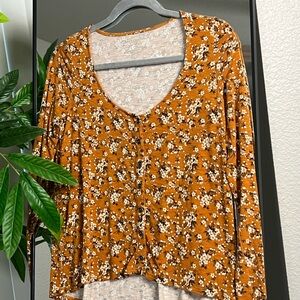 American Eagle Outfitters Mustard Yellow Floral Long Sleeve Top
